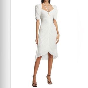 Frame Women's White Ruched Polka-dot Plissé Crepe De Chine Midi Dress